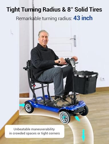 4 Wheel Mobility Scooter, Electric Mobility Scooter for Adults, Driving 22 Miles, Airlines Approved, Foldable Scooter w/249WH*2 Batteries Charger Under Seat Storage Dustproof Cover (Blue) 9