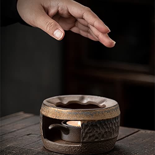 Fenyya Teapot Warmer Matte Classic Retro Ceramic Universal Tea Warmer Stand Set with Candle Holder Japanese Style for Warming Tea, Coffee and Milk etc. 9