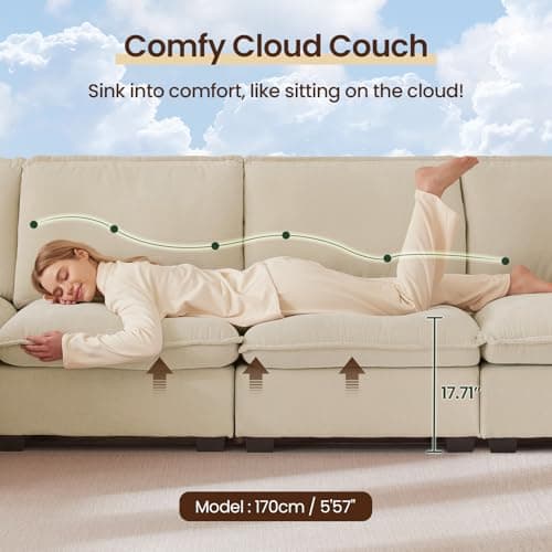 HALLYBEE 72" Cloud Couch Loveseat Sofa with Padded Armrests & Deep Seat Sofas for Living Room Apartment Office Chenille Fabric Beige 5