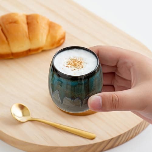 Hywisnok Hand-painted Ceramic Espresso Coffee Cup Saucer Set of 4, 2.7 Oz, Japanese Tea Cup,Small demitasse,Tazas de Cafe, Cappuccino best gift(4 Colors Mix) 5