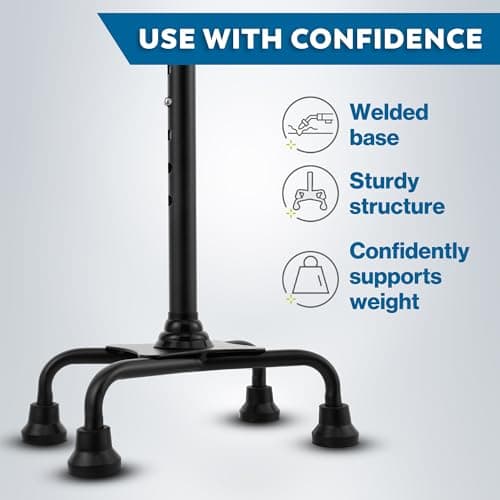 HONEYBULL Walking Quad Cane for Men & Women - Adjustable, Lightweight Quad Cane with Large 4 Pronged Base for Extra Balance & Stability; Walking Canes for Seniors, Walking Sticks (Black) 7