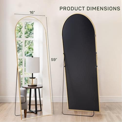 Arched Mirror Full Length, 16"x59" Body Wall Mirrors with Shatter-Proof Glass, Floor Standing, Hanging or Leaning, Tall Arch Mirror with Stand Aluminum Alloy Frame for Bedroom Cloakroom 7