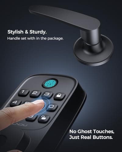 LNDU Keyless Entry Door Lock, WiFi Smart Keypad Deadbolt with Handle Set, Supports Fingerprint, Amazon Alexa, Google Assistant, App Control, Auto-Lock, One-Time Code, Anti-Peeking Password 5