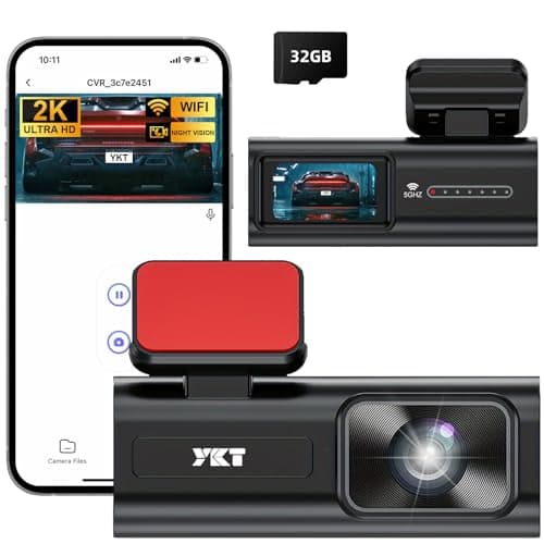 2K YKT Dash Cam Front,Dash Camera for Cars,32GB Card Included, Mini Dashcam with Super App Control,WiFi,24H Parking Monitor, Loop Recording, Night Vision, 170° WDR,Support 128GB Max