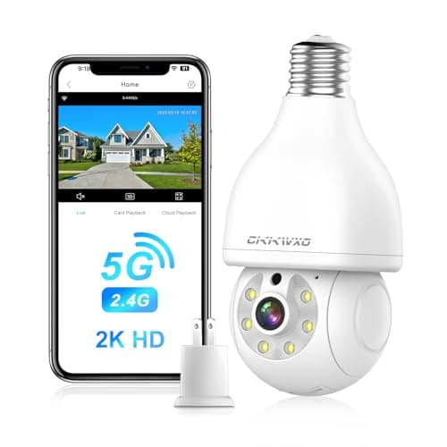 CiKiKWXO 2.4&5Ghz WiFi Light Bulb Security Camera,2K Wireless Light Bulb Camera, Light Socket Security Cam with Motion Detection,Two-Way Talk,24/7 Recording,Compatible with Google Assistant & Alexa