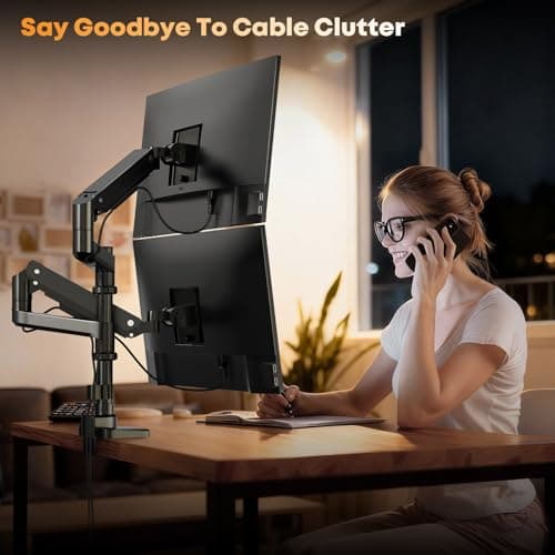 PUTORSEN 17-49 inch Premium Aluminum Heavy Duty Dual Monitor Arm for Ultrawide Screens up to 44lbs, Vertical Stacked Dual Monitor Desk Mount, Full Motion Dual Vertical Monitor Mount, VESA 75/100,Black 8