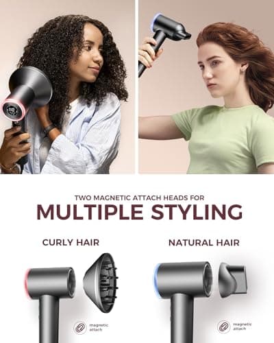 Hair Dryer with Diffuser, Professional High-Speed Blow Dryer, Negative Ionic Hair Dryers for Women, 110,000 RPM Fast Drying, 5 Temps & 3 Speeds, with HD Digital Screen & Carrying Case, Gray 6