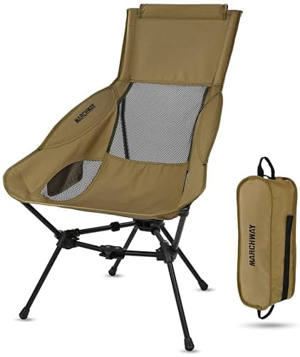 MARCHWAY Lightweight Folding High Back Camping Chair with Head Support, Stable Portable Compact for Outdoor Camp, Travel, Beach, Picnic, Festival, Hiking, Backpacking (Highback Khaki)