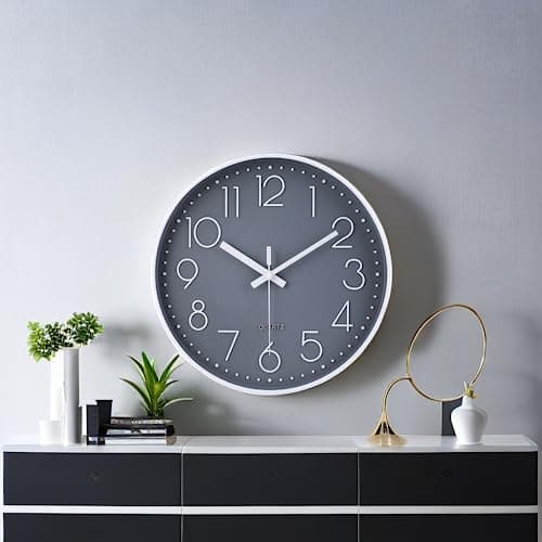 jomparis Wall Clock 12 Inch Non-Ticking Silent Battery Operated Round Wall Clock Modern Elegant Simple Style Clock for Home Office Kitchen Bedroom Living Room 8