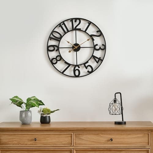 Alarmore Wall Clock, 14 in Small Wall Clocks Battery Operated, Vintage Retro Mid Century Decorative Metal Clock Silent Non Ticking for Living Room Decor-Black 5
