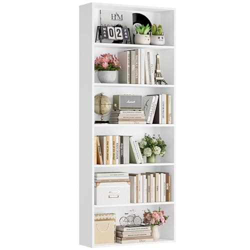 FOTOSOK 6-Tier Open Bookcase and Bookshelf, Freestanding Display Storage Shelves Tall Bookcase for Bedroom, Living Room and Office, White