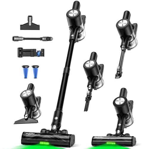 Cordless Vacuum Cleaner, 46KPa/500W Stick Vacuum with 55 Mins Runtime, Self-Standing Vacuum Cleaner for Home, LED Display, Anti-Tangle Brush, Rechargeable Vacuum for Hardwood Floor, Pet Hair (Black)