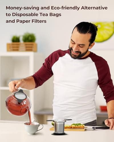 Reinmoson Extra Fine Mesh Tea Strainers & Filters for Loose Tea Single Cup, 304 Stainless Steel and Food Grade Silicone Loose Leaf Tea Steeper for Black Tea, Coffee, Rooibos, etc 8