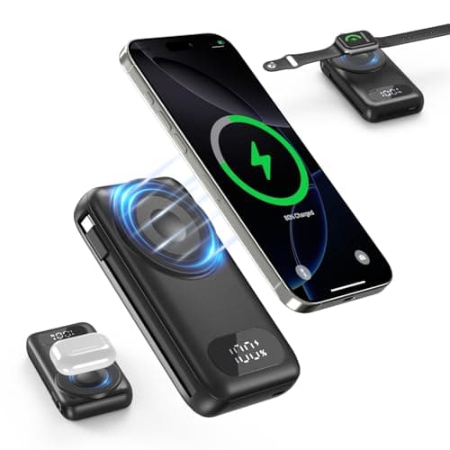 HUAENG Magnetic Portable Charger 26800mAh for iPhone 17/16/15/14/13/12 with Built-in Cables，6-in-1 Wireless Power Bank with iWatch Charger and Compatible with Samsung, Android Phones(Black)