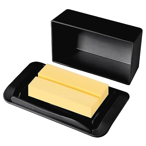 Bamboo Butter Dish with Lid,Knife,Large Butter Keeper for Countertop and Fridge,Holder Container for 2 Sticks East Coast/West Coast/European Style/Kerrygold Butter,Dishwasher Safe,Black 2