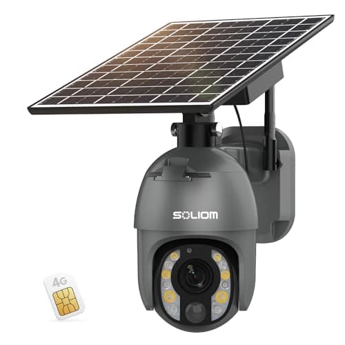 SOLIOM® 5MP Security Camera Outdoor with 10X Optical Zoom, 4G LTE Cellular Security Camera with Battery & Solar Powered, Human Detection, Auto Tracking, Spotlight Color Night Vision, Grey, S600-C10X