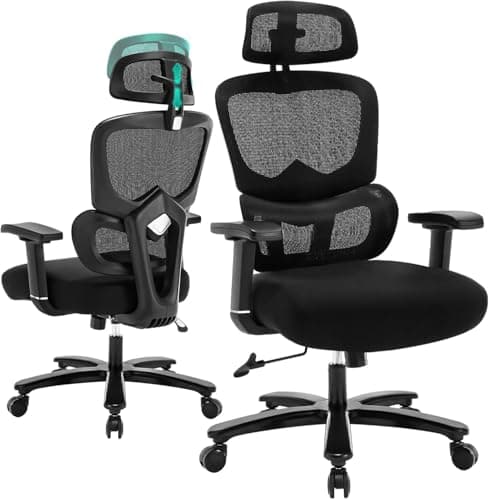 Big and Tall Office Chair with Adjustable Armrests Headrest, Ergonomic Desk Chair for Home Office, Roller Blade Wheels, 500 lbs Capacity, Dynamic Lumbar Support, Durable Reinforced Base (18" Backrest)