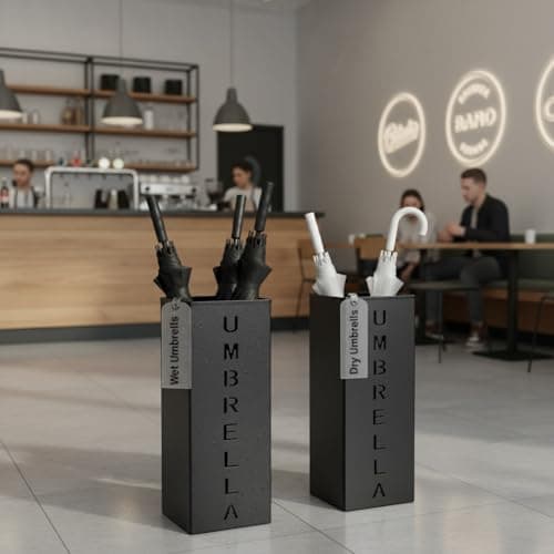 Hiceeden Square Metal Umbrella Holder, Free Standing Umbrella Rack Stand for Indoor Entryway, Umbrella Canes Walking Sticks Storage Bin for Office, Home, Hotel, Shop, 6.3" x 6.3" x 16.5", Black 5