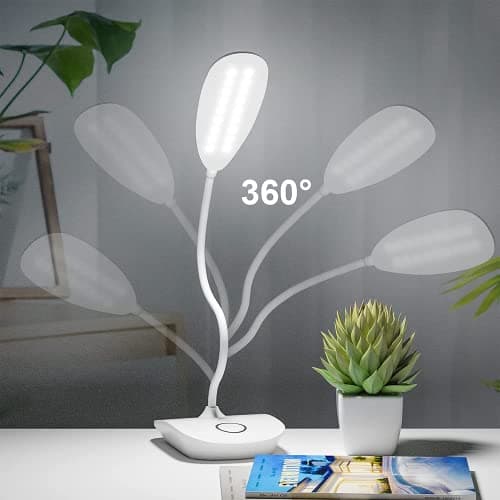 DEEPLITE Battery Operated Desk Lamp, LED Desk Light 3 Lighting Modes Stepless Dimming, Table Lamp 5W Touch Control Eye Caring, Flexible Gooseneck, Portable Reading Light for Dorm Study Office Bedroom 6