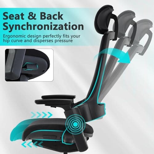 CLATINA Ergonomic High Swivel Executive Chair with Adjustable Height Head 3D Arm Rest Lumbar Support and Upholstered Back for Home Office Black 4