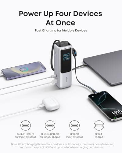 Anker Laptop Power Bank, 25,000mAh Portable Charger with Triple 100W USB-C Ports for Multi-Device Charging Nano 3-in-1 Portable iPhone Charger, 10,000mAh Power Bank 5