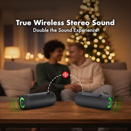 Fisher Portable Bluetooth Speakers IPX5 Waterproof Speaker, 14W PEAK Power Stereo Bluetooth Speaker, RGB Lights, TWS, BT 5.3, Built-in Mic, Hands Free Calling Speakers Bluetooth Wireless, Use Anywhere 5