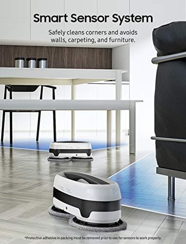 SAMSUNG Jetbot Mop, Cordless Robot Floor Cleaner, Wet Cleaning w/ Dual Spinning Pads, Smart Sensor to Clean Tile, Vinyl, Laminate, Hardwood Floors, Long Battery Life, VR20T6001MW, White 9