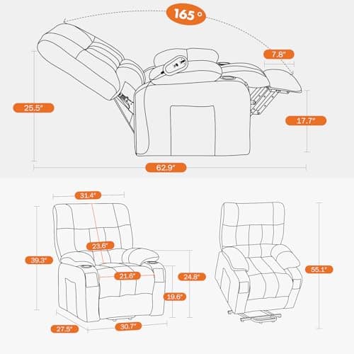 Sweetcrispy Recliner Chair with Vibrating Massage and Heating, Home Theater Seating with Lumbar Support, Adjustable Electric Power Lift Chairs with Cup Holders Remote Control for Living Room, Grey 5