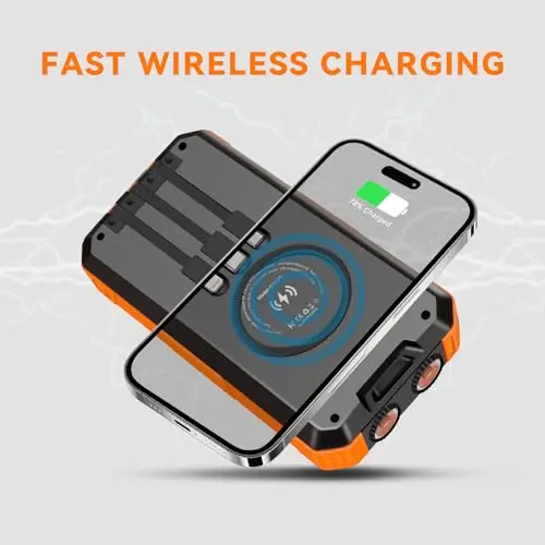 Durecopow Solar Charger Power Bank 49800mAh Wireless Battery Pack PD18W QC3.0 Fast Charging Built in 3 Cables with USB-C 6 Outputs & 2 Inputs for Cell Phone 5