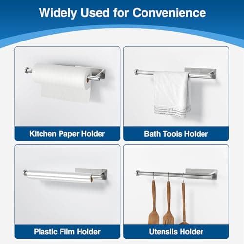 Paper Towel Holder - Self-Adhesive or Drilling, Brushed Nickel, Wall Mounted, SUS304 Stainless Steel Kitchen Roll Dispenser Under Cabinet 4