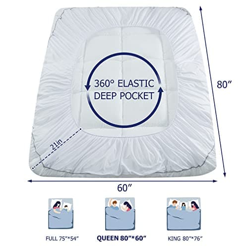 Marine Moon Mattress Topper Queen, Cooling Plush Bed Thick Pillow Top Pad, Hotel Quality Down Alternative for Queen Size with Deep Pocket,Soften Hardened Bed 6