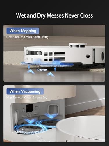 DREAME X40 Ultra Robotic Vacuum with Removable & Liftable Mop, 12,000Pa Suction, Side Brush Extensive Cleaning, 158°F Mop & Washboard Self Cleaning, Auto-Empty, Auto Refill, liftable Brushes White 5