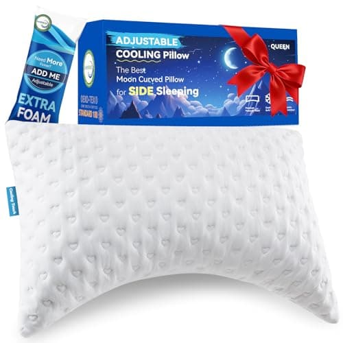btasleeep Side Sleeper Pillows for Neck & Shoulder Comfort - Ergonomic Curved Crescent Design, Adjustable Shredded Memory Foam, Cooling & Soft Cover, Extra Fill Included, Queen Size
