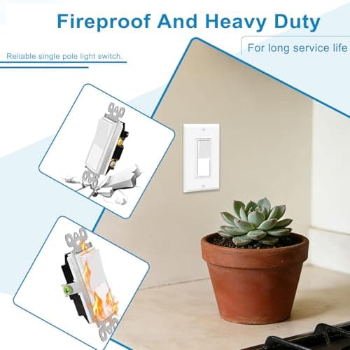 Greencycle Single Pole Rocker Light Switch,Paddle Light Switch 15 Amp,Sp Switches White,120V-277V AC,On/Off Wall Switches, Residential/Commercial Grade,Home & Office,UL/CUL,2PK 7