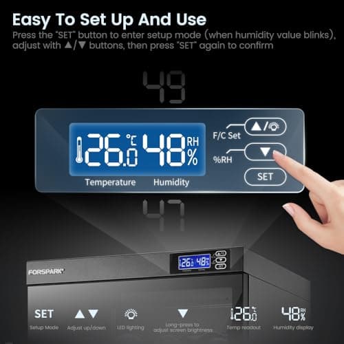 FORSPARK 125L Dual-Core Camera Dehumidifier Dry Cabinet, Quiet Humidity Control Storage with Lock & 4 Adjustable Shelves for DSLR, Lenses, Drones, Studios, Collectibles - 15W Energy Efficient, Black 6