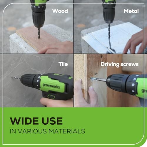 Greenworks 24V Brushless Cordless Drill Kit, 310 in./lbs, 18+1 Position Clutch, 1/2 '' Keyless Chuck, Variable Speed, Battery With 2A Charger, LED Light 6