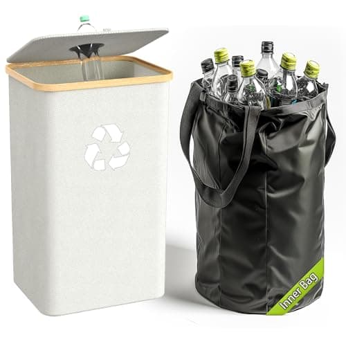 Pakusane Recycling Bin for Kitchen Indoor Home, Large 26 Gallon 100L Recycle Bin with Lid Removeable Reusable Inner Bag Bottle Can Glass Waste Plastice Stickers,Black