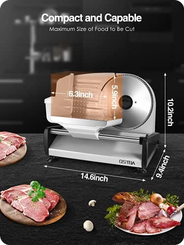 Meat Slicer 200W Electric Deli Food Slicer with 2 Removable 7.5" Stainless Steel Blade, Adjustable Thickness for Home Use, Child Lock Protection, Easy to Clean, Cuts Meat, Bread and Cheese 6
