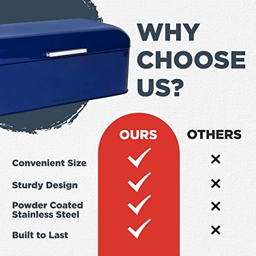 Culinary Couture Extra Large Blue Bread Box for Kitchen Countertop - Holds 2 Loaves - 16.5" x 9" x 6.5" - Stainless Steel Vintage Bread Boxes for Kitchen Counters 6