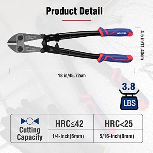 WORKPRO 18" Bolt Cutter, Chrome Molybdenum Steel Blade, Heavy Duty Bolt Cutter with Soft Rubber Grip, Cutting Tool for Cut Chain, Wire, Screw, Rivet, Black,blue,red 7