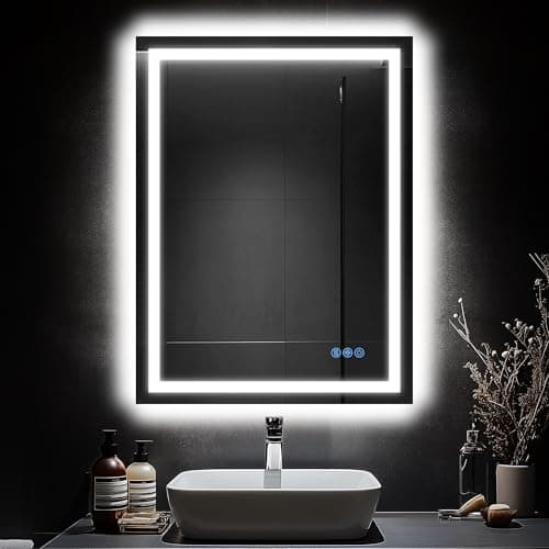 Homsion LED Bathroom Mirror, 24"x36" with Frontlit and Backlit Anti-Fog Mirror with Lights LED Vanity Mirror for Bathroom 3 Colors Temperature & Dimmable Bathroom Mirror with HD Tempered Glass