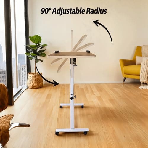 Saijax Adjustable Mobile Standing Desk - Height Adjusts from 23" to 35" with Lockable Wheels - Sleek Oak Finish - Standup Desk for Remote Work, Study & Relaxation - Rolling Design 7