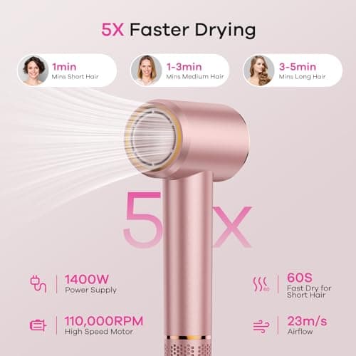 High-Speed Ionic Hair Dryer:3Min Fast Dry with Brushless Motor - Quiet, Mini Portable Hair Dryer Hair Care with Diffuser for Curly Hair Salon Home Travel for Women/Men/Baby/Pet 7