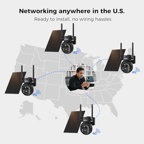 Hiseeu 4G LTE Cellular Security Camera Solar Powered, No WiFi Security Camera Wireless Outdoor, PIR Motion, 2 Way Talk, 360° PTZ, 2K Color Night Vision, 64G SD & SIM Card Included 6