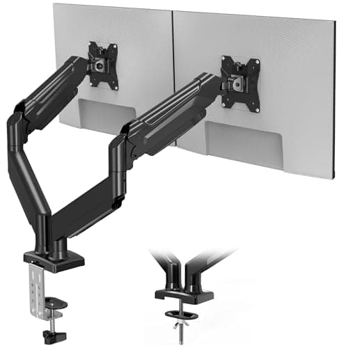 BONTEC Monitor Arm Desk Mount, Gas Spring Monitor Stand, Adjustable Full Motion VESA with C Clamp & Grommet Base, Supports 6.6-19.8lbs LCD/LED Tilt, Swivel, Rotation (Dual Arms, 13-32 Inch)