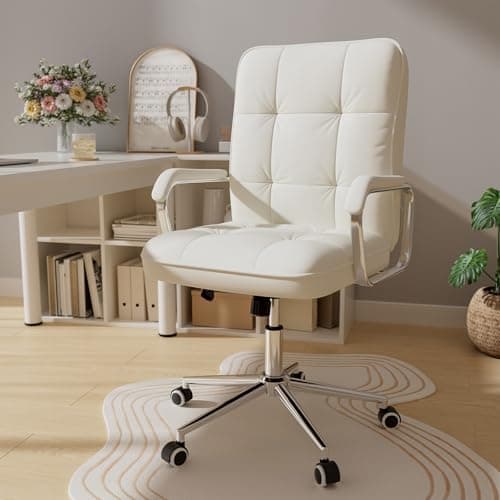 HomeZeer White Office Chair with Soft Leather, Swivel Computer Home Office Desk Chair with Wheels and Padded Arms, Adjustable Height and Tilt 8