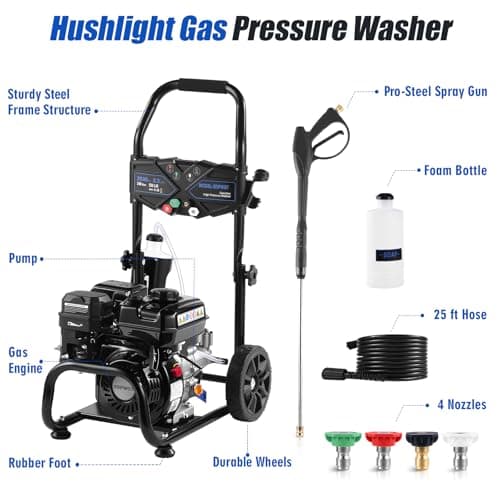 Gas Pressure Washer, 3500 PSI and 2.3 GPM High Pressure Cleaning Machine with 4 Quick Connect Nozzles & Foam Cannon, Portable Pressure Washer for Cars, Fences, Driveways, Patios, Home Cleaning 5