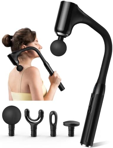Massage Gun Deep Tissue - Back Massager for Pain Relief Deep Tissue with Extended Handle, 12MM Percussion Less-Shock Neck/Foot/Leg/Shoulder Massager, Infinitely Adjustable Speed & 4 Replaceable Heads