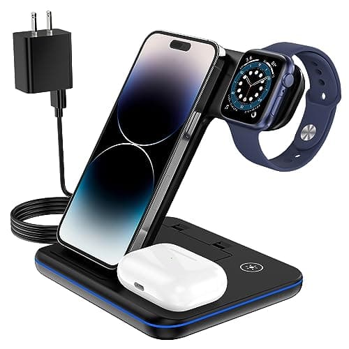 3 in 1 Wireless Charging Station for Apple Charger Stand for iPhone 17 16 15 14 & for Apple Watch Charger Wireless Charging Station for Multiple Devices for AirPods 4 3 Pro