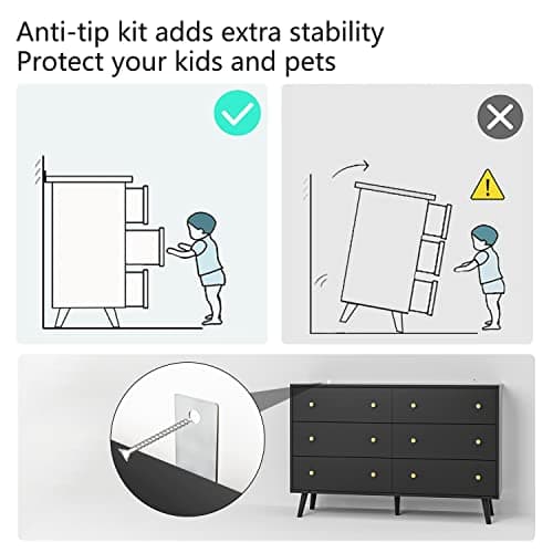 SINROM® Black Dresser for Bedroom, Black and Gold Dresser with Gold Handles, Wide Wood 6 Drawers Dressers for Bedroom 7